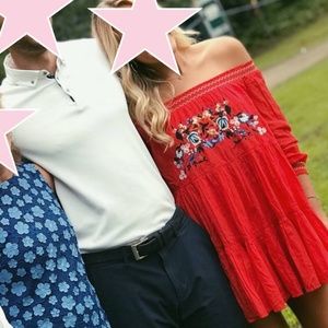 Free People: Bohemian, Embroidered Off-Shoulder Mini Dress